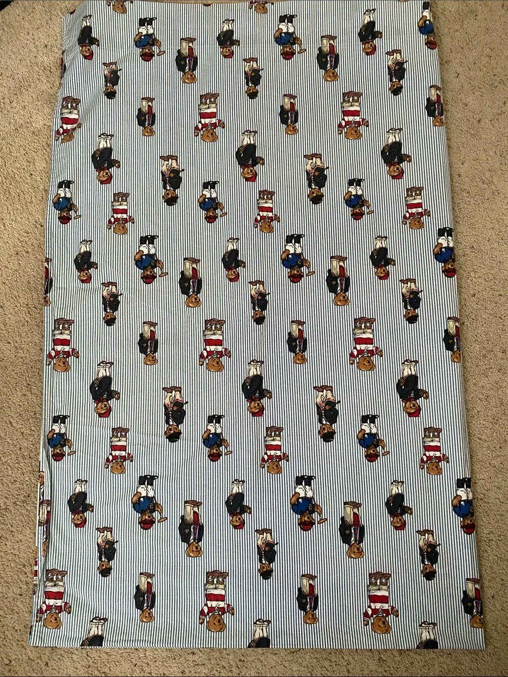 Vintage Ralph Lauren “Polo Bear” Blue Striped Flat Sheet. Twin.